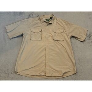Pflueger Gold Medalist Mens XXL Khaki Tan Nylon Fishing Shirt Short Sleeve Vent